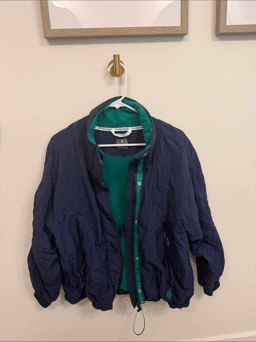 Free People Movement Navy Bomber Jacket with Green Lining